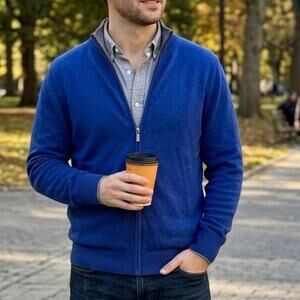 Tailorbyrd Men's Blue Knit Zip Up Cotton Sweater Size Medium
